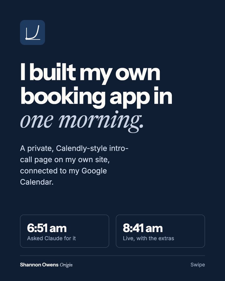 Cover: I built my own booking app in one morning. 6:51 am, asked Claude for it. 8:41 am, live with the extras.