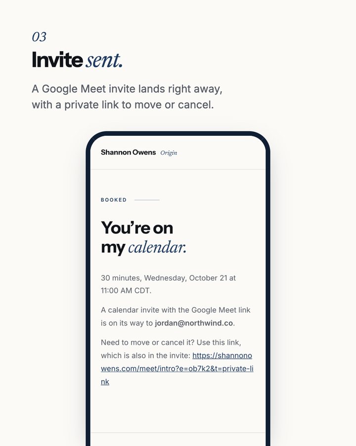 Step 3, invite sent: the confirmation screen with a private link to move or cancel.