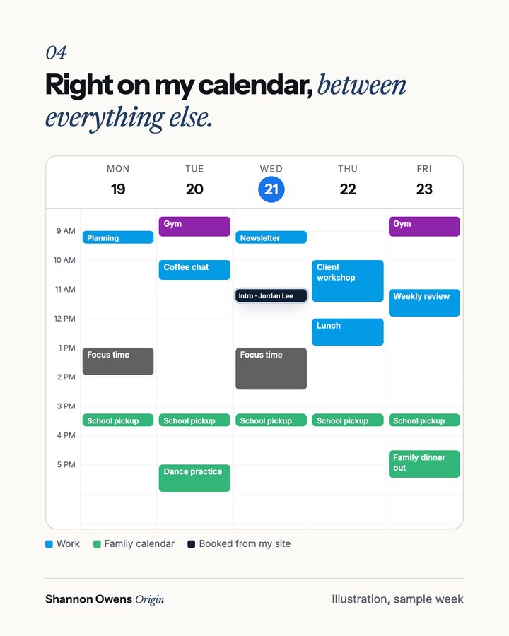 Step 4: a sample week on my calendar, with the intro call between work, school pickup and dance practice.